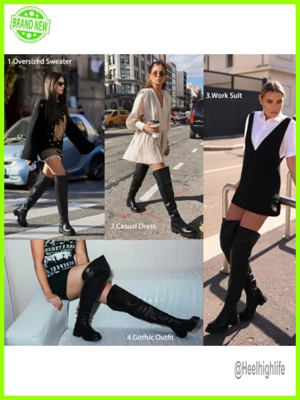Thigh High Boots Over The Knee Platform Lug Sole Chunky Heel Faux Leather